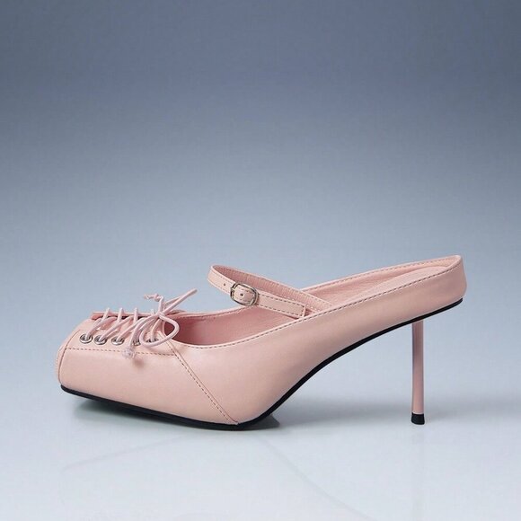 Pink Punk Women's Lace-Up Square Toe High Heel Pumps - Picture 1 of 5